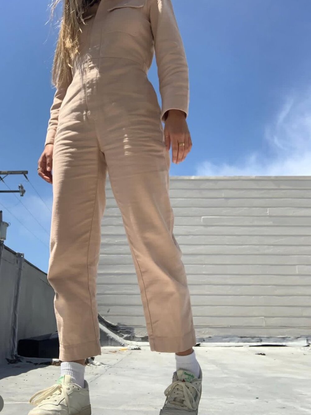 MADEWELL blush pink coverall jumpsuit long sleeve